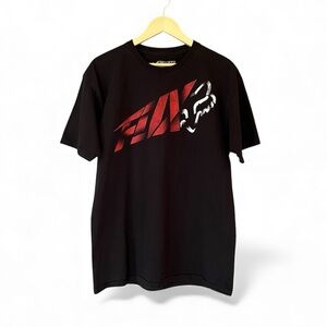 Fox Racing Motocross Tee Black Short Sleeve Red White Logo Vintage Y2K Mens L